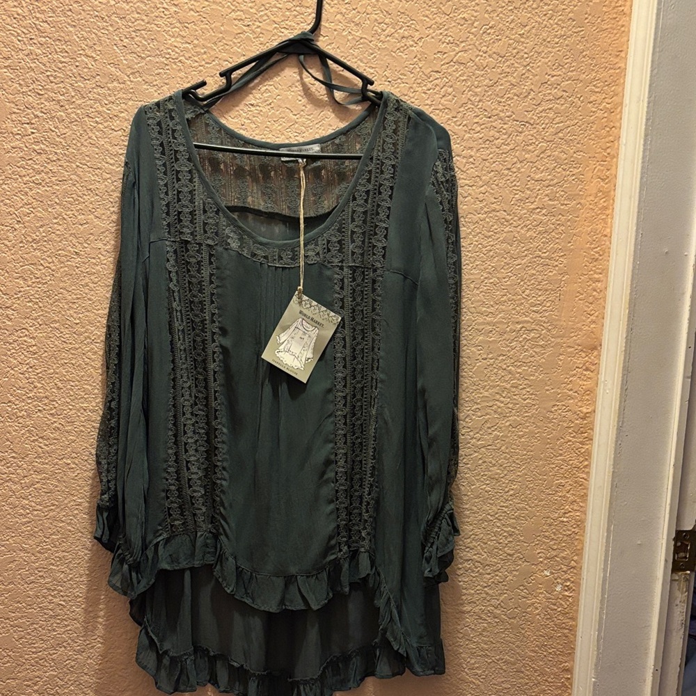 Cost Plus World Market Teal Lace Blouse